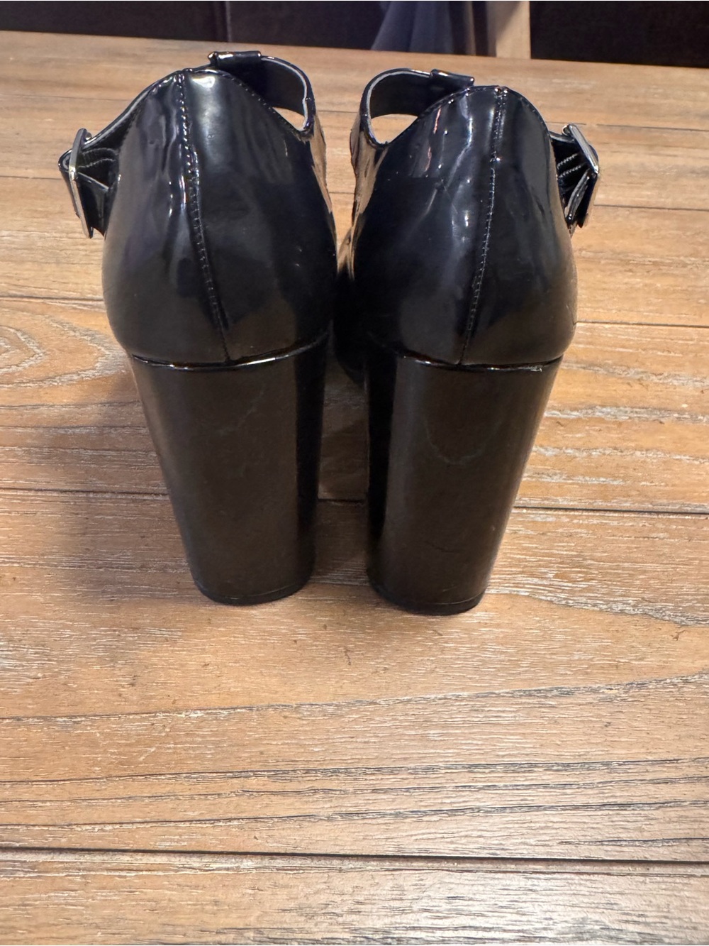 Madden Girl Black Patent T-Strap Chunky Heel Pumps - Picture 5 of 7